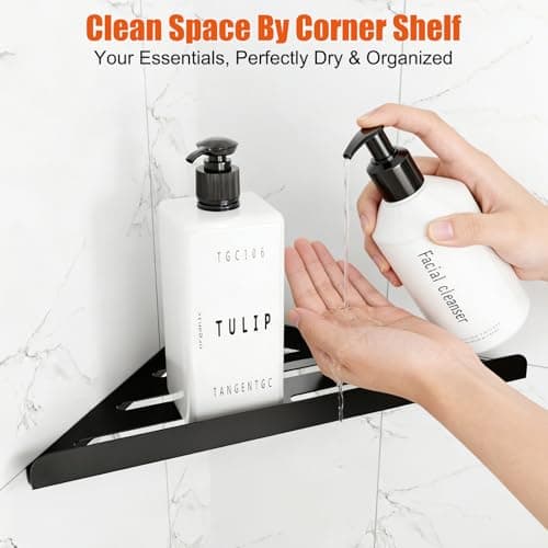 Fikoksol Shower Caddy, 2 Pack Bathroom Corner Shelf, Triangle Shelf Storage for Bathroom Shower, Black Metal Shower Shelf & Rustproof Wall Mounted Adheisve Shower Organizer Accessories and Essentials - Thumbnail 6