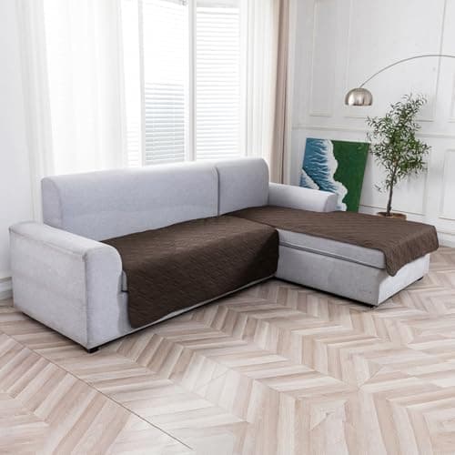 Genina 100% Waterproof Sectional Couch Covers for L Shaped Chaise Lounge Right, Anti-Slip Sectional Cover Furniture Protector Couch Cover for Dogs Pets, 1 Piece (Coffee, Right Chaise Cover) - Thumbnail 3