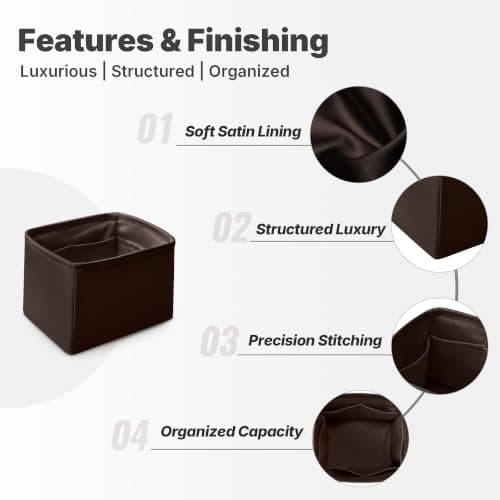 Purse Organizer Insert for Luxury Bag, Lightweight & Soft Satin Fabric with Pockets, Ideal for Travel, Shopping, and Daily Use, Multicolor Options, Fits Picotin 22(Chocolat, PC22) - Thumbnail 6