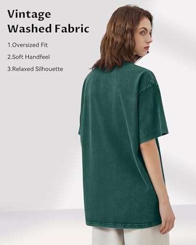 Aiyino Women's Oversized Cotton T-Shirts 3 Pack Vintage Washed Loose Fit Short Sleeve Crew Neck Casual Basic Tee Black/DarkGreen/Apricot M - Thumbnail 4