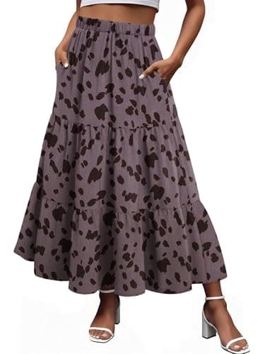 Magritta Women's Boho Long Swing Skirt Summer Spring Long Flowy A-Line Tiered Dress Purple Point XX-Large - Image 1