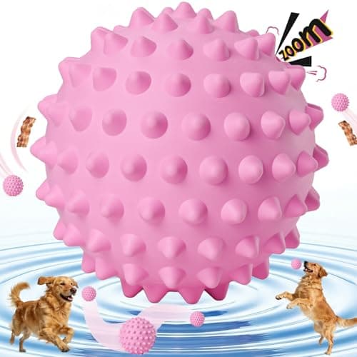 Apasiri Interactive Dog Toys for Large & Medium Dogs: 3.5" Bacon Flavored Squeaky Balls for Dogs, Tough Durable Spiky Rubber Bouncy Dog Toys Balls, Floating Outdoor Fetch Dog Toy, Pink Dog Balls Gifts - Image 1
