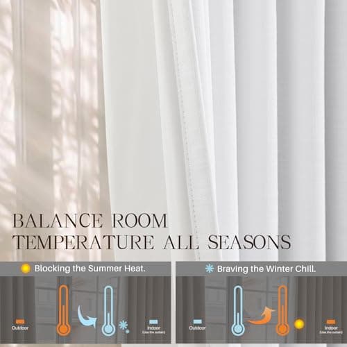 YZ HOME Pinch Pleated Linen Curtains 100% Blackout 84 Inches Long for Living Room Bedroom, Memory Trained Thermal Insulated Room Darkening Window Drapes with Rings Hooks, 2 Panels, White, 40" Wx84 L - Thumbnail 5