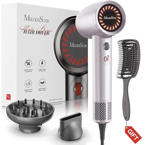 MelodySusie Hair Dryer with Diffuser, 1600W Fast Drying Low Noise Ionic Hair Dryer for Curly Hair with Diffuser,Nozzle and Hair Brush,120,000 RPM Blow Dryer Ideal for Women - Image 1