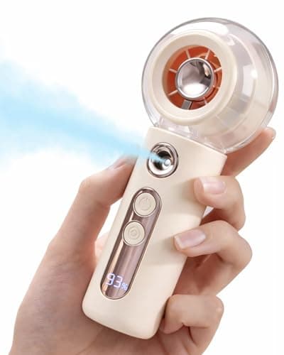 Tendiren Portable Handheld Misting Fan, Rechargeable Personal Mini Fan with Mist, 4 Speed Turbo Powerful Cooling Fans with Water Spray Tank for Travel, Home, Office, Outdoor, Camping, Beach (White) - Image 1