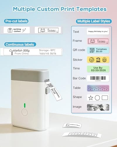 ORGBRO Label Maker Machine with Tape, DX1 Portable Bluetooth Label Printer for Home Office Organization, Support Pre-Cut & Continuous Labels, Inkless Thermal Small Labeler for School Kitchen, White - Thumbnail 3