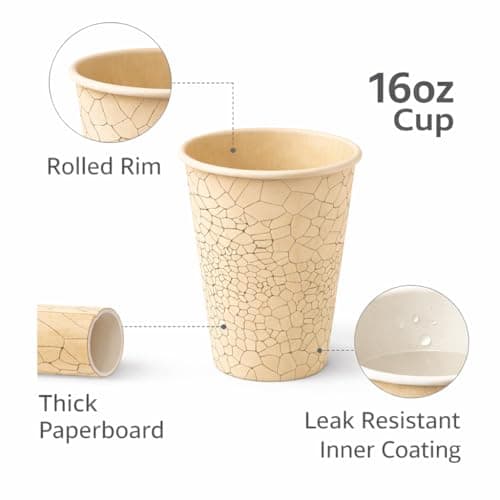SOPARO Bulk Coffee Cups, 16 oz Disposable Paper Cups, 1000 Count, Commercial, Rolled Rim, Leak Resistant,Great for coffee shops - Thumbnail 5