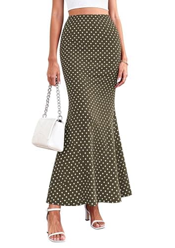 PRETTYGARDEN Women's Maxi Skirt 2026 Summer Flowy Polka Dot Floral High Waisted Mermaid Office Work Spring Long Slip Skirts (Dot Army Green White,XX-Large) - Image 1