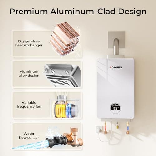 CAMPLUX Instant Hot Water Heater, 3.18 GPM Natural Gas, Whole House Gas Water Heater, Indoor, White - Thumbnail 5