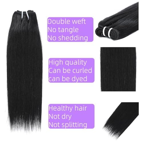 Human Hair Bundles Straight 4 Bundles with Closure 10A Unprocessed Human Hair Brazilian Virgin Hair Bundles 50g/Pcs Natural Black Hair Extensions(12"12"12"12"with 10"Closure) - Thumbnail 5