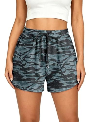 KISSMODA Camouflage Print Womens Athleisure Jogger Shorts Elastic Drawstring Pockets Hunting Fishing Outdoor Camping Casual Relaxed Short Bottoms CamoBlack S - Image 1
