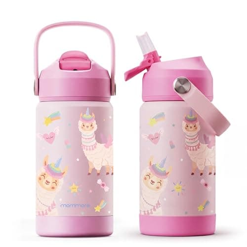 Mommore Kids Insulated Water Bottle with Soft Rubber Handle, 12oz Stainless Steel Thermos with Straw Lid, Leak Proof, Easy to Clean Design, Vacuum Small Canteen for School Boys Girls, Unicorn-1 Pc