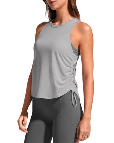 G4Free Gym Tank Tops Woman Adjustable Ruched Side Athletic Tanks High Neck Racer Back Work Out Top Soft for Yoga Pilates (Light Gray,XS) - Image 1