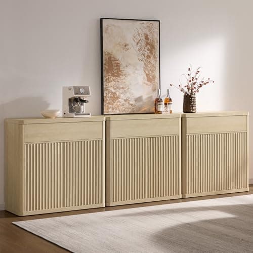 SICOTAS Buffet Cabinet with Storage - Accent Fluted Storage Cabinet with 6 Doors & 3 Drawers Sideboard Credenza Buffet Table Console Cabinets for Living Room Kitchen Dining Room Entryway Office