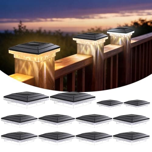 BRIMAX 12 Pack 4x4 Solar Post Cap Lights,Downward Water Ripple Lighting Effect,3 Modes 16 LEDs,Deck Fence Post Lights Solar Powered Fit Wood/Vinyl Posts, Decorate Patio Porch Garden - Image 1