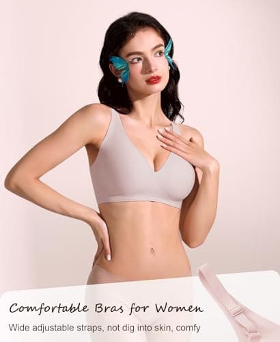 Ganado Deep V Wireless Bras for Women No Underwire Push Up Seamless Padded Comfort Bra Supportive Wirefree Bralette (Pink, Small) - Thumbnail 4
