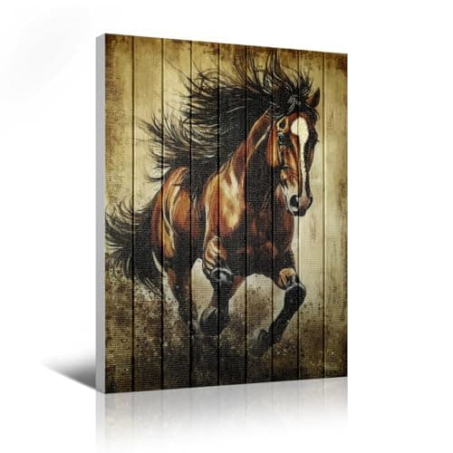 llribbons Running Horse Ribbon Wall Art Brown Animal Canvas Pictures Handmade Ribbon Horse Decor 3D Woven Textured Prints for Living Room Bedroom Bathroom Office Kitchen Home Decoration 20" x 28" - Image 1