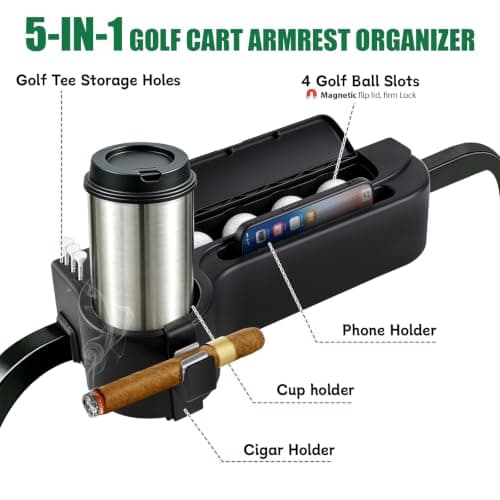 ProCartFit Upgrade Golf Cart Rear Seat Armrest with Cup Holder, UV-Proof Golf Cart Accessories for EZGO, Club Car, Yamaha, All-in-One Arm Rest Fit 1"/1.25" Square Tube, No Drilling, Black - Thumbnail 3