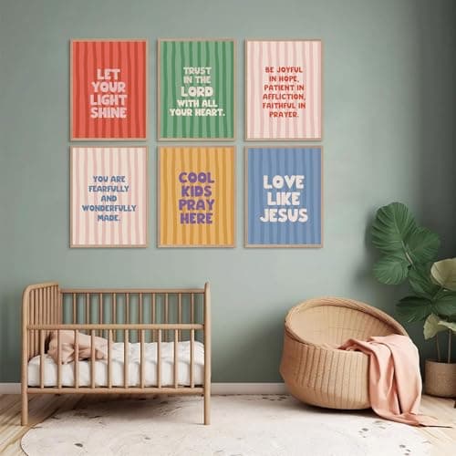 AHYARTLT 6Pcs Christian Bible Verses Wall Art Prints Cute Colorful Kids Scriptures Wall Decor Pictures Religious Inspirational Quotes Posters for Boys Girls Bedroom Decoration Unframed 8x10in - Thumbnail 3