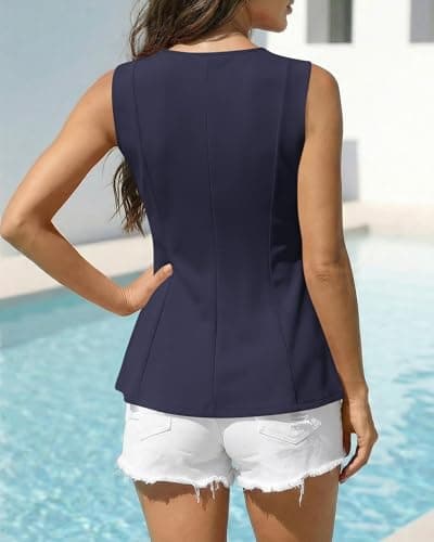 BTFBM Womens Summer Tops 2026 Business Casual Outfits Crew Neck Sleeveless Shirts Slim Fit Peplum Tank Top(Navy, X-Large) - Thumbnail 3