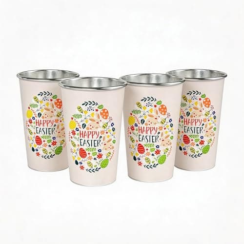 TJ Easter Bunny Cups Color Changing Aluminum Metal Cups Set of 4, 15 oz, Easter Party Cup Set Aluminum Drinking Cups,Great Easter Decoration for Parties, Camping, Easter Gifts for kids - Image 1
