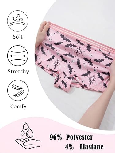 Dircho Women's Gothic Boy Short Panties 4 Pack, Spooky Cute Skull Print Mesh Boxer Briefs for Women - Thumbnail 5