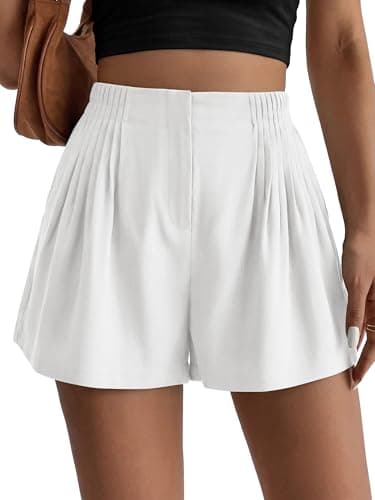 BTFBM Womens Shorts Casual 2026 Spring Summer Elastic High Waisted Pleated Cotton Shorts Beach Vacation Outfits Pockets(White, Medium) - Image 1