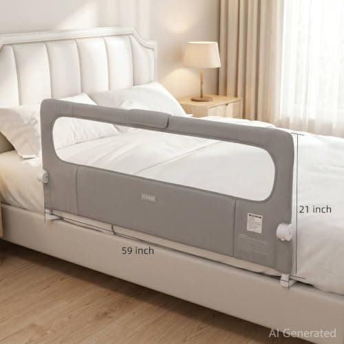 FUNEEK Bed Rail for Toddler, One-Button Swing Down Crib Rail, Bed Guard Rail for Bunk, Daybed, King, Twin, Full, Queen Size Beds, No Tool Easy Assembly (59''L) - Thumbnail 2