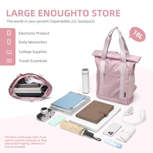 GOLF QUALITY Foldable Convertible Tote Backpack Lightweight Versatile Nylon Daypack for Women Work Leisure Travel,Berry Pink - Thumbnail 4