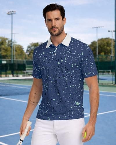 KUYIGO Mens Polo Shirt Quick Dry Moisture Wicking UPF 40+ Performance Short Sleeve Casual Printed Tennis Golf Shirt,M - Thumbnail 6