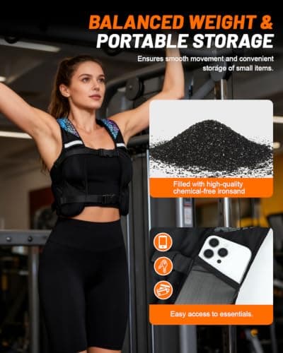 Weighted Vest for Woman Men, 0-10lbs Adjustable Running Vest with 10 Removable Weights, Weight Training Vest for Weight Loss, Colorful Reflective Straps & Phone Pockets, Machine Washable - Thumbnail 4