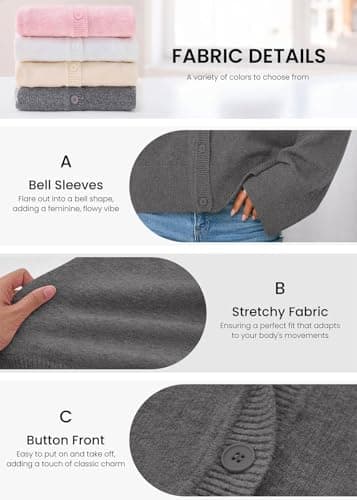 KIRUNDO Cardigan Sweaters for Women 2026 Fall Oversized Puff Long Sleeve Button Up Casual Spring Chunky Vacation Outfits(Grey, Small) - Thumbnail 4