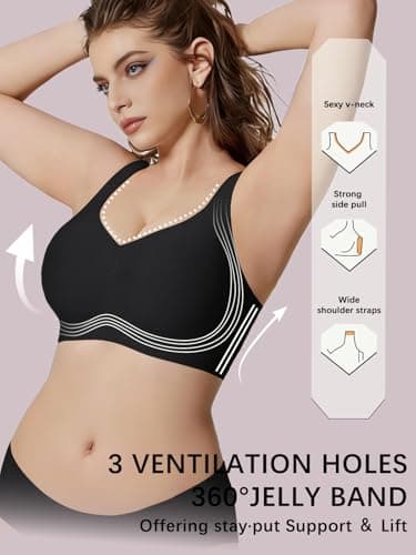 COCOMARTS Jelly Bras for Women No Underwire Full Coverage Push Up Seamless Bralettes Comfortable Supportive Tshirt Bra Black 3X-Large - Thumbnail 2
