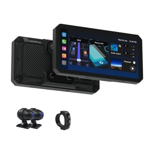 AlienRider M2PRO-201 Motorcycle Streaming Smart System,Wireless Connectivity CarPlay/Android Auto,Rear-View Streaming Lane Change Assist,1080P HD Dashcam,G-Sensor(Host+Cameras)