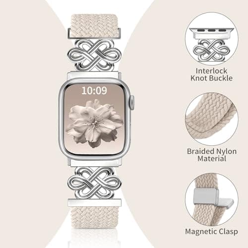 Chinber Braided Band Compatible with Apple Watch Bands 40mm 38mm 41mm 42mm 44mm 45mm 46mm 49mm, Magnetic Clasp Fabric Nylon Interlock Buckle Straps for iWatch Ultra Series 10/9/8/7/6/5/4/3/2/1/SE - Thumbnail 3