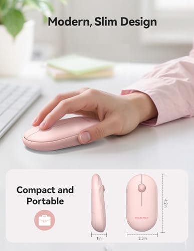 TECKNET Bluetooth Mouse, Slim Portable Wireless Mouse for 2 Modes(BT3.0/5.0+2.4Ghz), Lightweight, Contoured Grip with USB Receiver, Quiet Click Compatible with PC, Chromebook, Mac - Pink - Thumbnail 6