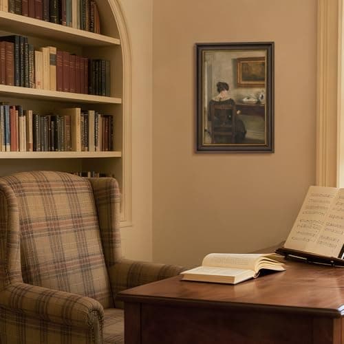 DAJONART Vintage Gold Framed Book Wall Art for Library Wall Decor,Woman Reading at Desk Prints Oil Painting Books Posters for Livingroom, Bedroom, 8x12 Vintage Portrait,Gift for Book Lovers - Thumbnail 3