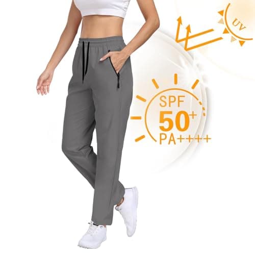 Womens Hiking Pants Waterproof Quick Dry UPF 50+ Cargo Zipper Pockets Sweatpants Elastic Waist Drawstring Lightweight Work Casual Travel Dark Grey L - Thumbnail 6