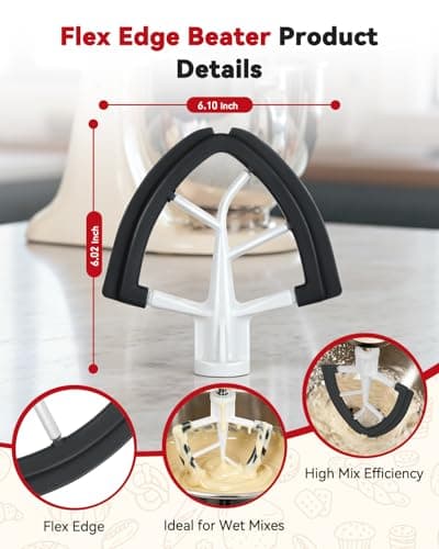 Flex Edge Beater Paddle for KitchenAid 4.5-5QT Tilt-Head Stand Mixer Silicone Bowl Scraper Replacement Part,Dishwasher Safe for Kitchen Aid Accessories And Attachments Mixers Accessory,Black - Thumbnail 3