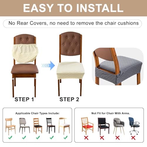 Genina Waterproof Seat Covers for Dining Room Chairs Covers Dining Chair Slipcovers Protector, No Rear Covers (Dark Gray, 4 Pcs) - Thumbnail 4