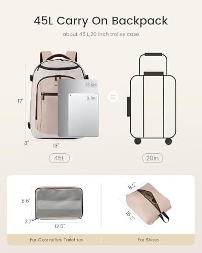 LOVEVOOK 40L Travel Backpack for Women & Men,Airline Approved Carry On Backpack with 3 Packing Cubes,TSA Carry on Luggage,Waterproof Personal Item Bag,Weekender Essentials Backpacks fits 18" Laptop - Thumbnail 3