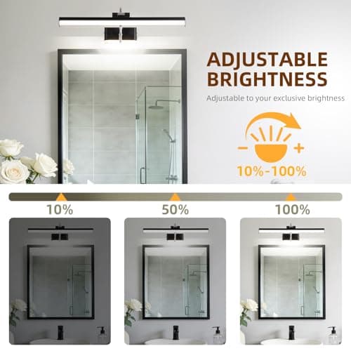 TYhogar Modern Black Bathroom Light Fixtures 16.3 inch Led Vanity Lights, 8W, Rotatable Bar Bathroom Lighting fixtures Over Mirror,4000K Daylight Dimming Wall Light Fixtures for Indoor - Thumbnail 5
