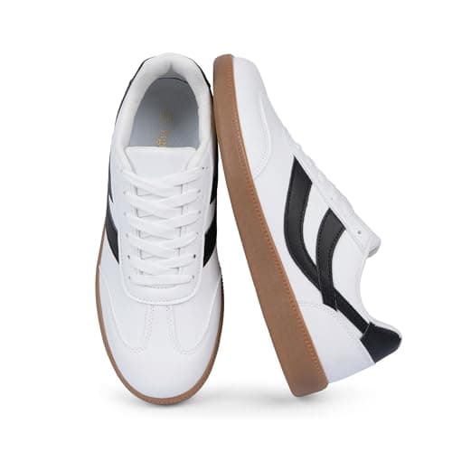 Tigeridea Trendy Sneakers for Women White Lace up Rounded Toe Slip on Fashion Sneakers Comfortable Casual Flat Women Shoes Size 7 - Thumbnail 4