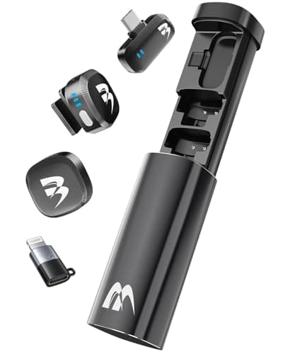 2 Pack Wireless lavalier Microphone,Mini Microphone (Lightning/USB C) Ai Noise Cancelling Hi-Fi studio-quality with Charging Case, Plug-and-Play 160ft Compact Clip-on Mic for iPhone, Android，iPad