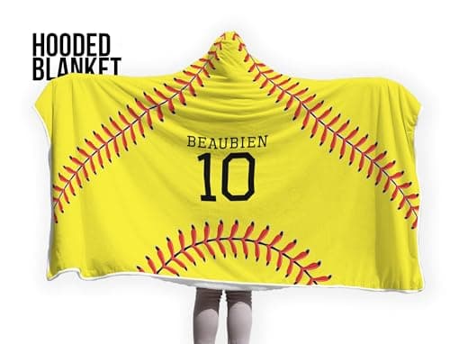 ROSLILY Personalized Softball Hooded Blanket Game Day Custom Hooded Fleece Blanket with Name Number Softball Wearable Blanket University Team Blanket Gift for Sports Fans Kids Adult Graduation - Thumbnail 3