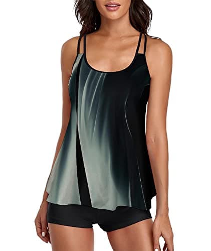Stylish Swim Suits for Women Slimming Tankini Set Adjustable Straps 2 Piece Swimwear Tropical Hawaii Beach Pool Party Photoshoot Flattering Hides Belly Perfect for Vacation Green Wave 3XL - Image 1