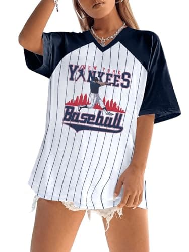 Baseball Graphic Shirts for Women Baseball Fan T-Shirts Baseballs Team Tee Game Day Outfits Casual Tops Dark Blue - Thumbnail 2