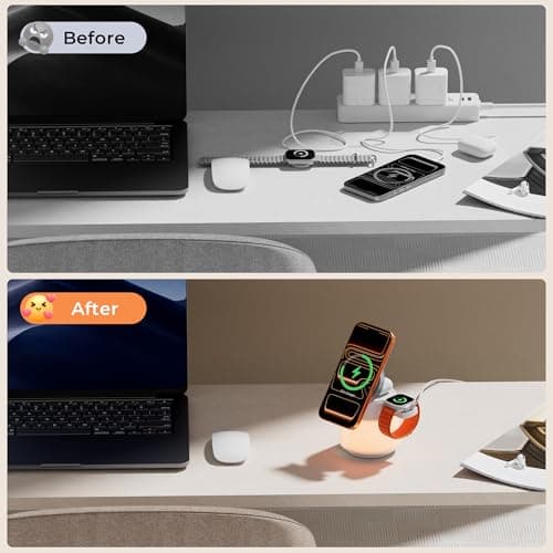 Wireless Charger 3 in 1, Magnetic Wireless Charger Stand with Night Light, 360° Rotation Portable Travel Charging Station Multiple Devices for iPhone 17/16/15/14/13/12, Apple Watch, AirPods Pro 3 - Thumbnail 6