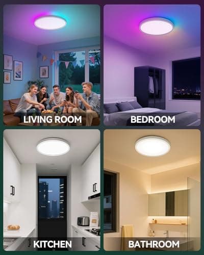 12 Inch Smart Ceiling Light, RGB+IC LED Flush Mount Light Fixture, 2400LM Dimmable, APP & Remote Control, 2700K-6500K DIY Color Ceiling Light for Bedroom Living Room, Works with Alexa & Google Home - Thumbnail 6