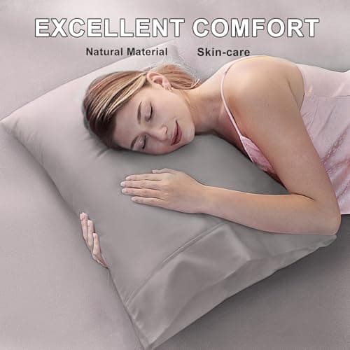 Lirex Queen Pillow Cases Set of 2, 100% Cotton Sateen, Breathable, Cooling, Soft for Quality Sleep, Pillow Covers with Envelope Closure, 20" x 30", Grey - Thumbnail 4